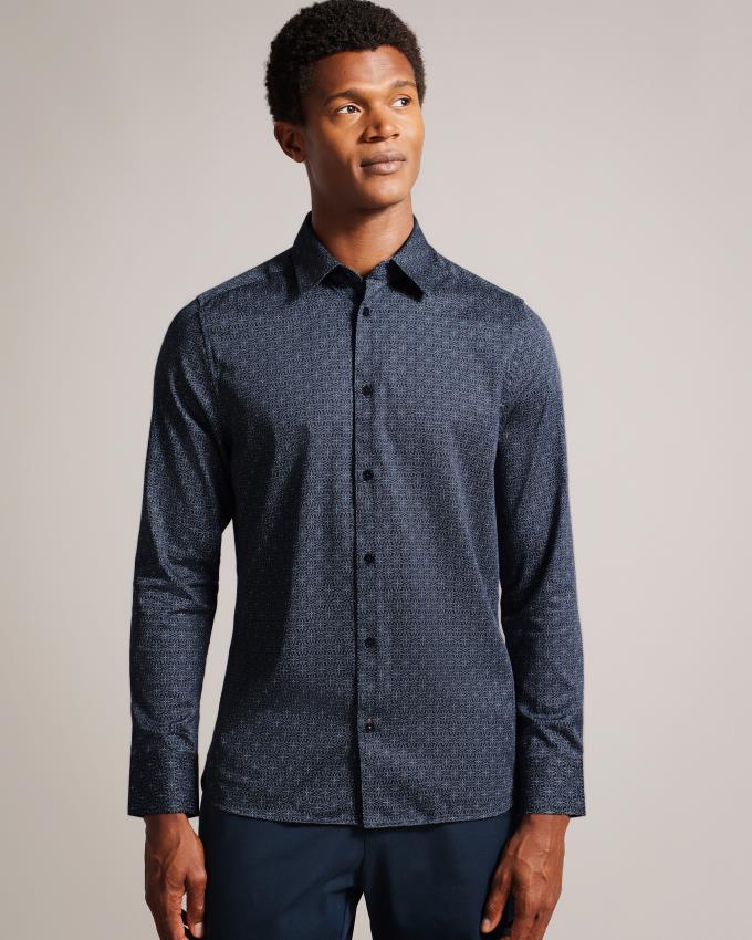 Chemises Ted Baker Long Sleeve Geometric Star Print Bleu Marine Homme | VAW-27353104